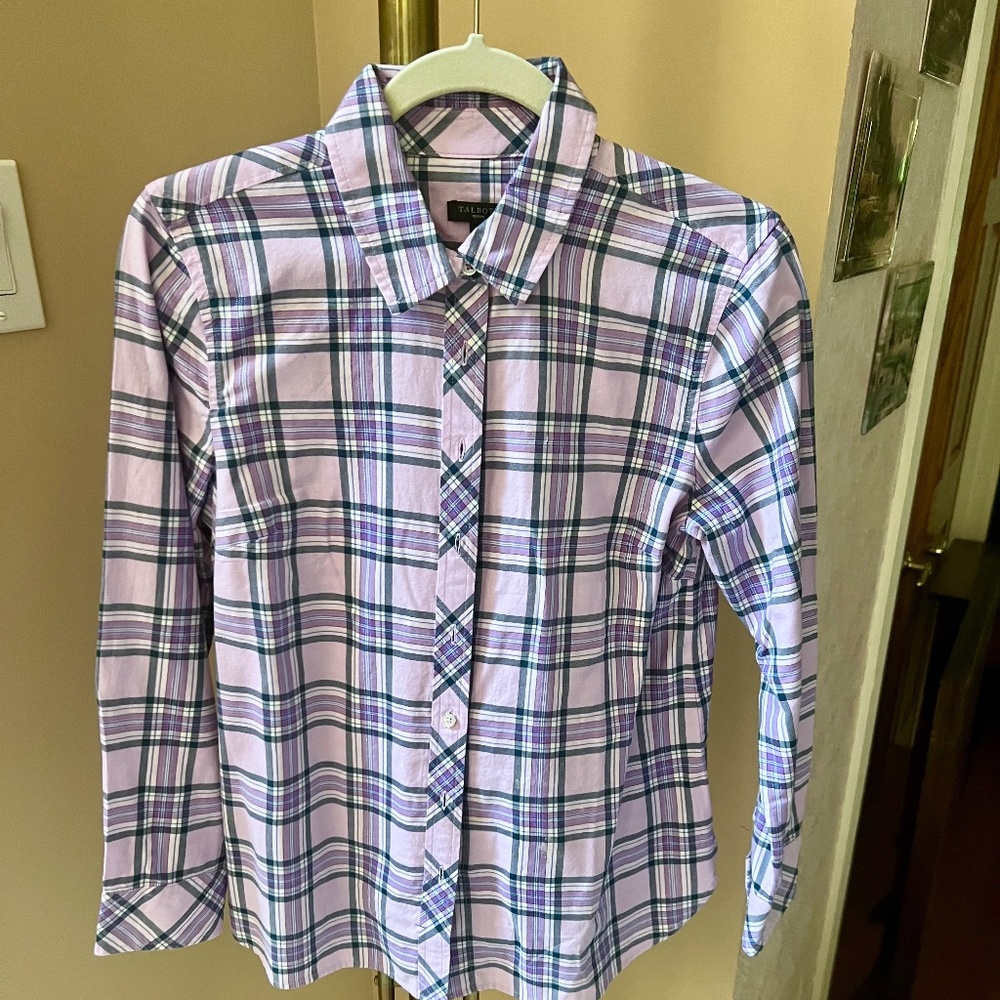 TALBOTS BUTTON DOWN PURPLE PLAID SHIRT